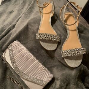 Elegant Silver Strappy Sandals & evening bag - worn once for wedding 💞